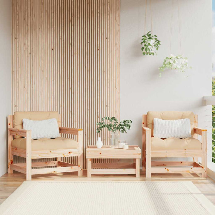 Set Mobilier De Grădină Cu Perne, 3 Piese, Negru, Lemn Masiv