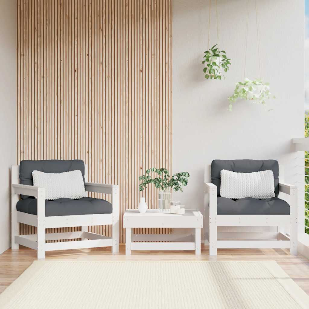 Set Mobilier De Grădină Cu Perne, 3 Piese, Negru, Lemn Masiv