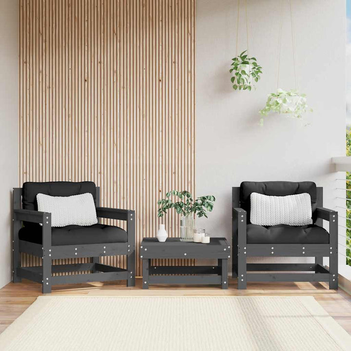 Set Mobilier De Grădină Cu Perne, 3 Piese, Negru, Lemn Masiv