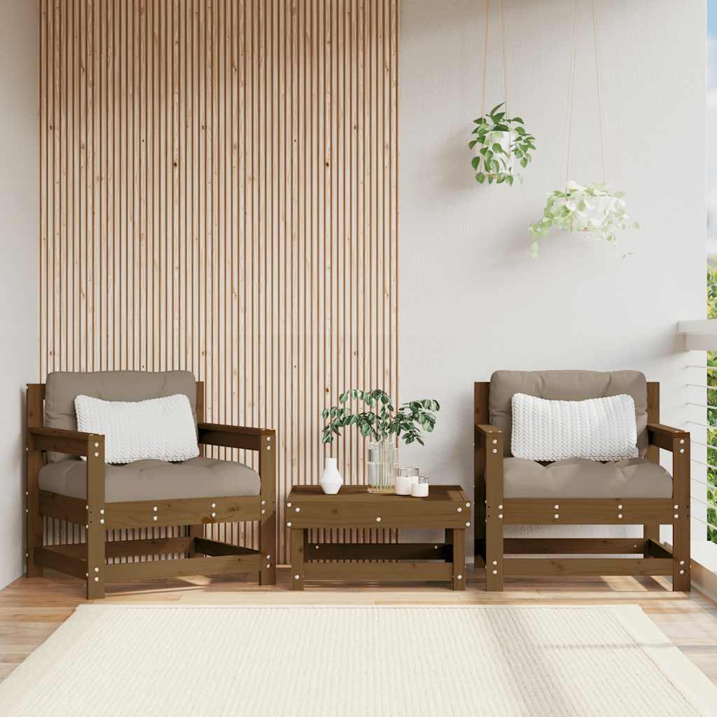Set Mobilier De Grădină Cu Perne, 3 Piese, Negru, Lemn Masiv