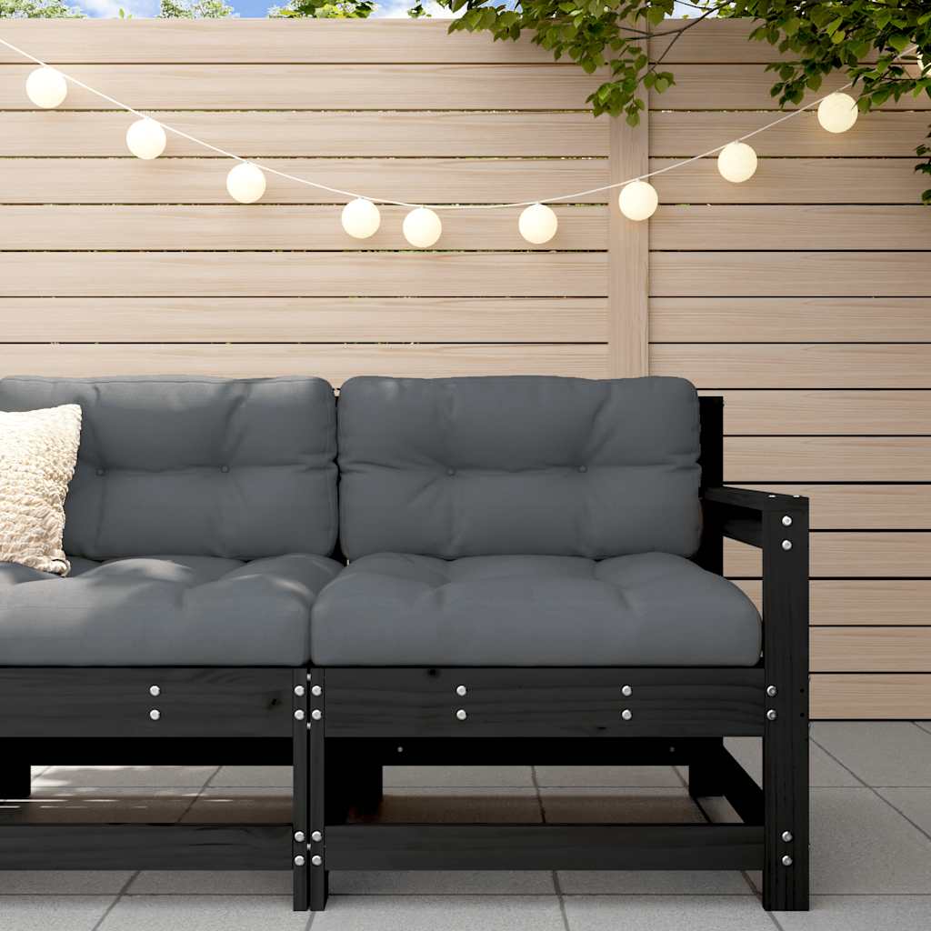 Set Mobilier De Grădină Cu Perne, 3 Piese, Negru, Lemn Masiv