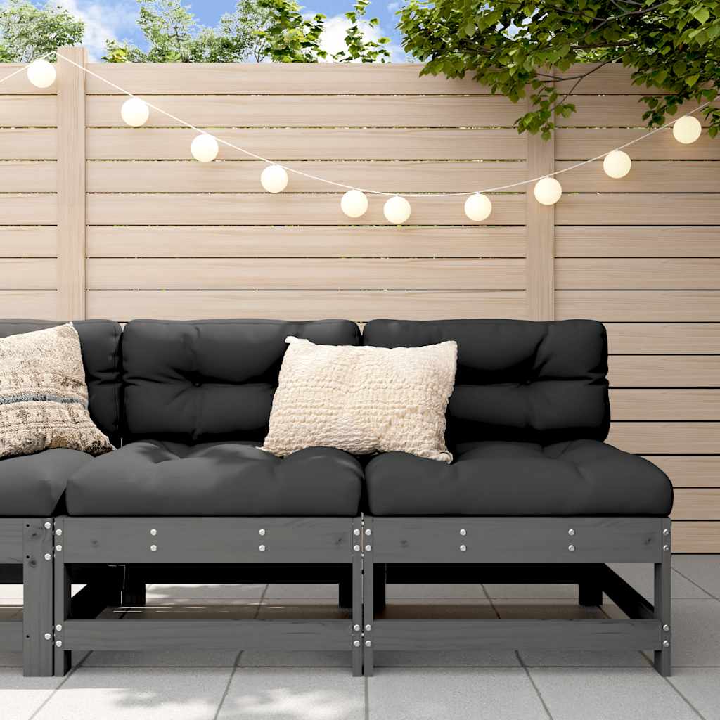 Set Mobilier De Grădină Cu Perne, 3 Piese, Negru, Lemn Masiv