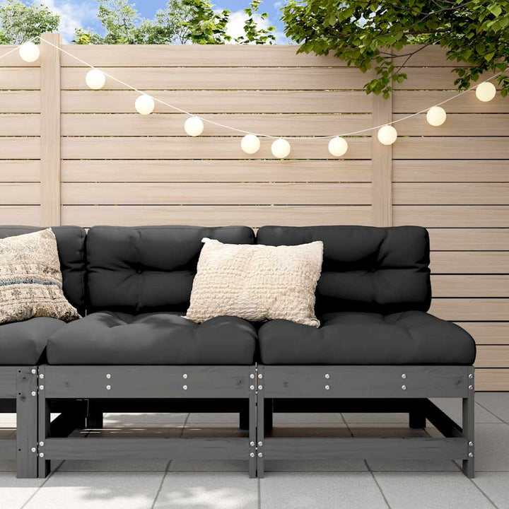 Set Mobilier De Grădină Cu Perne, 3 Piese, Negru, Lemn Masiv