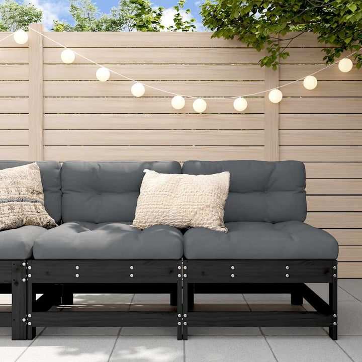 Set Mobilier De Grădină Cu Perne, 3 Piese, Negru, Lemn Masiv