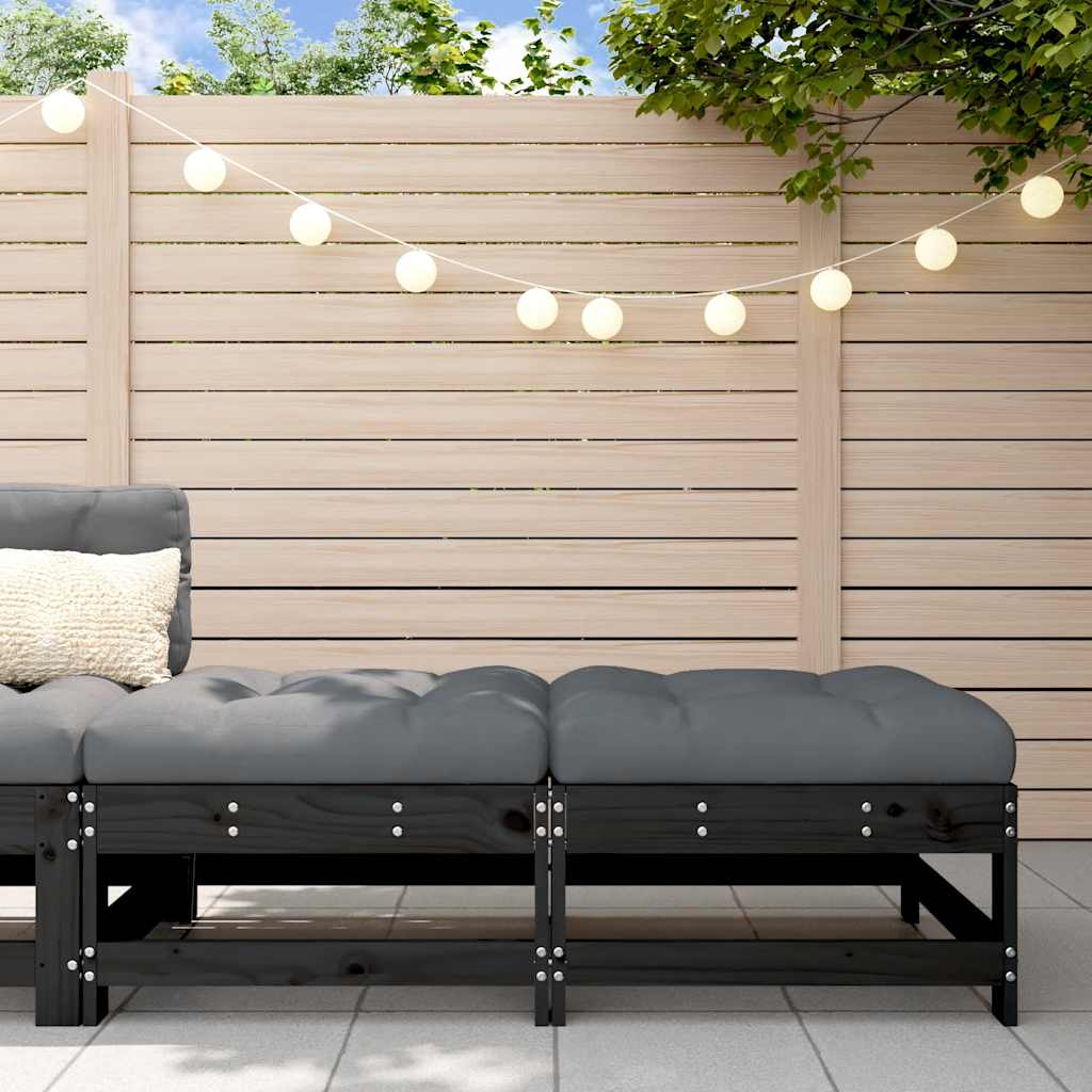 Set Mobilier De Grădină Cu Perne, 3 Piese, Negru, Lemn Masiv