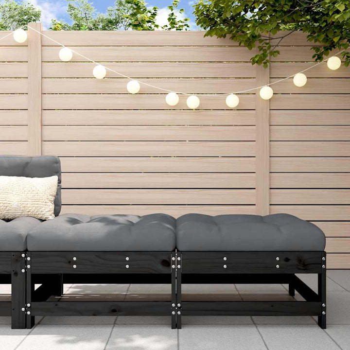Set Mobilier De Grădină Cu Perne, 3 Piese, Negru, Lemn Masiv