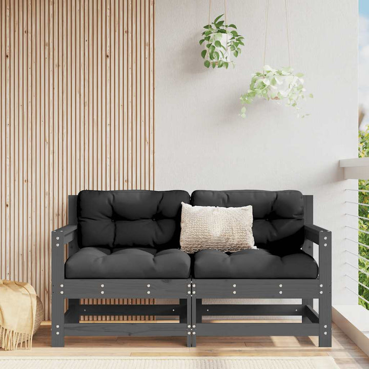 Set Mobilier De Grădină Cu Perne, 3 Piese, Negru, Lemn Masiv
