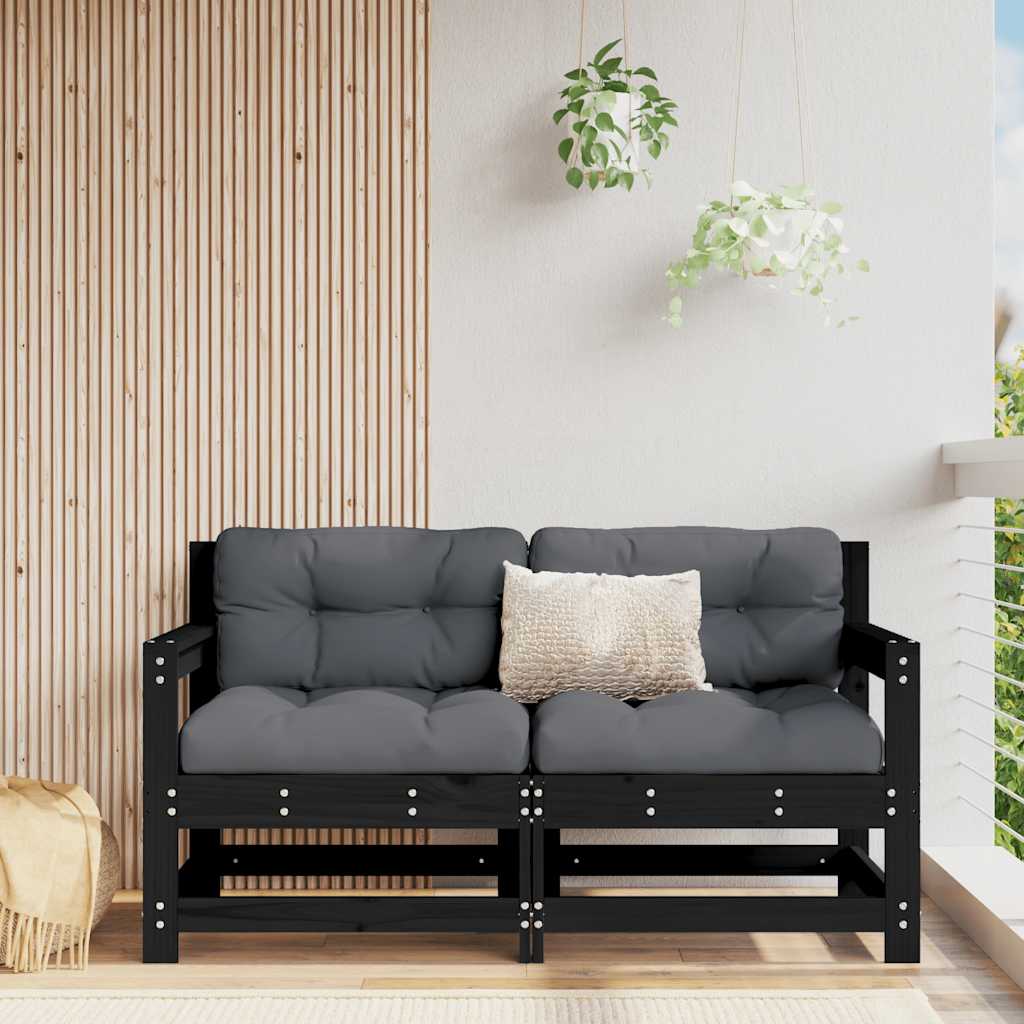 Set Mobilier De Grădină Cu Perne, 3 Piese, Negru, Lemn Masiv