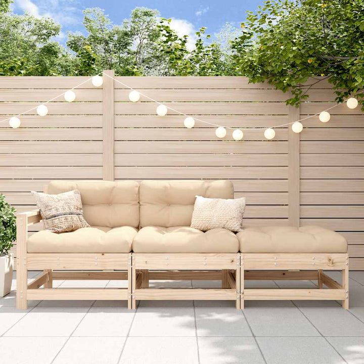 Set Mobilier De Grădină Cu Perne, 3 Piese, Negru, Lemn Masiv