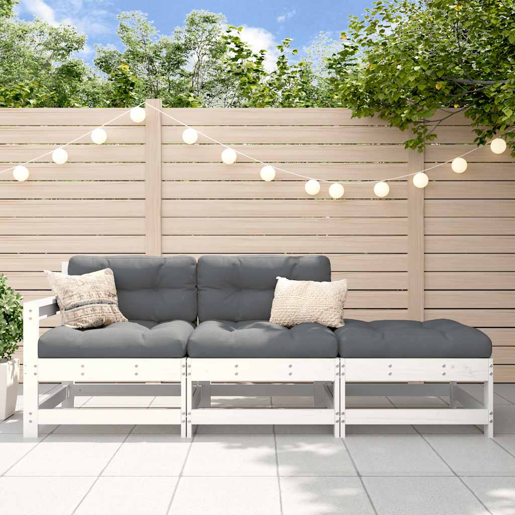 Set Mobilier De Grădină Cu Perne, 3 Piese, Negru, Lemn Masiv