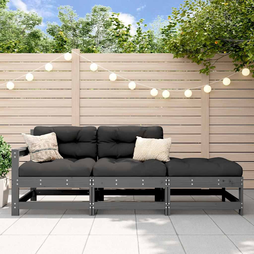 Set Mobilier De Grădină Cu Perne, 3 Piese, Negru, Lemn Masiv