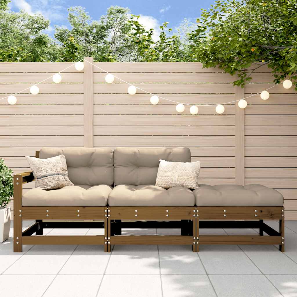 Set Mobilier De Grădină Cu Perne, 3 Piese, Negru, Lemn Masiv