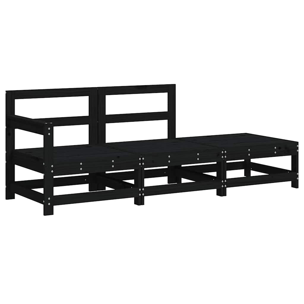 Set Mobilier De Grădină Cu Perne, 3 Piese, Negru, Lemn Masiv