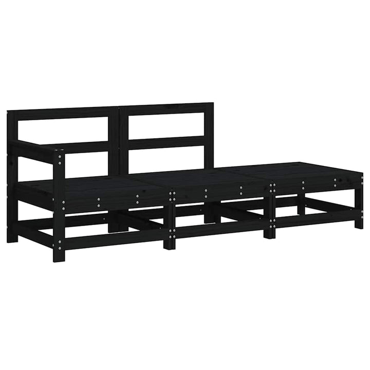 Set Mobilier De Grădină Cu Perne, 3 Piese, Negru, Lemn Masiv