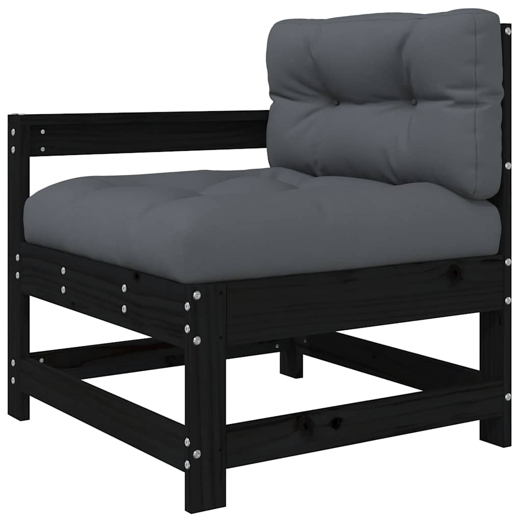 Set Mobilier De Grădină Cu Perne, 3 Piese, Negru, Lemn Masiv