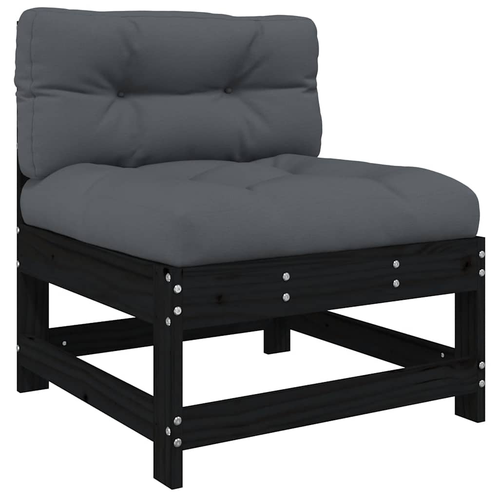 Set Mobilier De Grădină Cu Perne, 3 Piese, Negru, Lemn Masiv