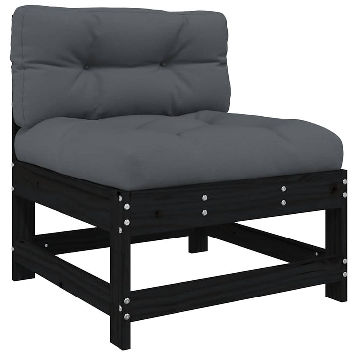 Set Mobilier De Grădină Cu Perne, 3 Piese, Negru, Lemn Masiv