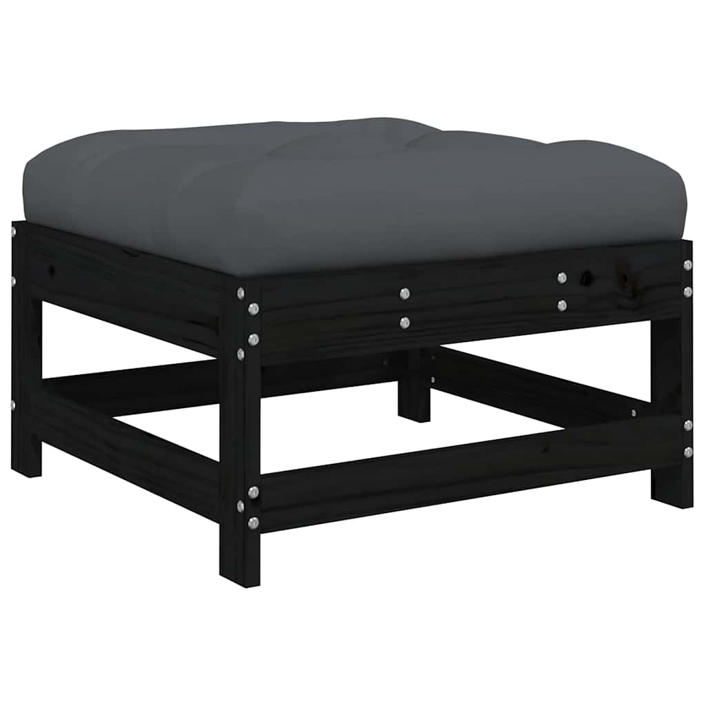 Set Mobilier De Grădină Cu Perne, 3 Piese, Negru, Lemn Masiv