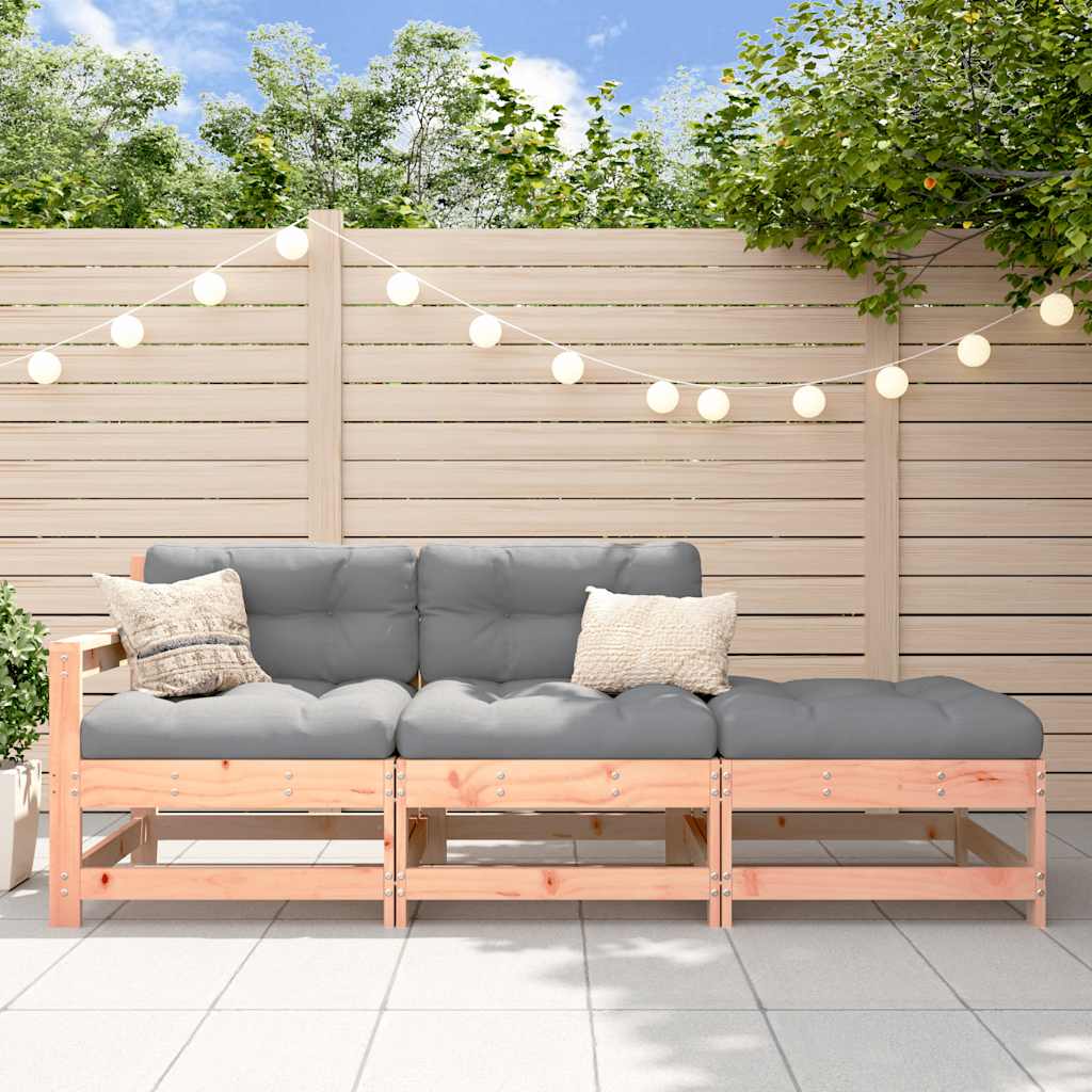 Set Mobilier De Grădină Cu Perne, 3 Piese, Negru, Lemn Masiv