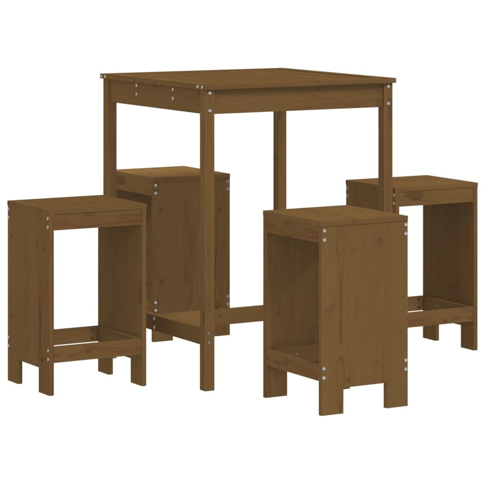 Set Mobilier Bar De Grădină, 5 Piese, Maro Miere Lemn Masiv Pin