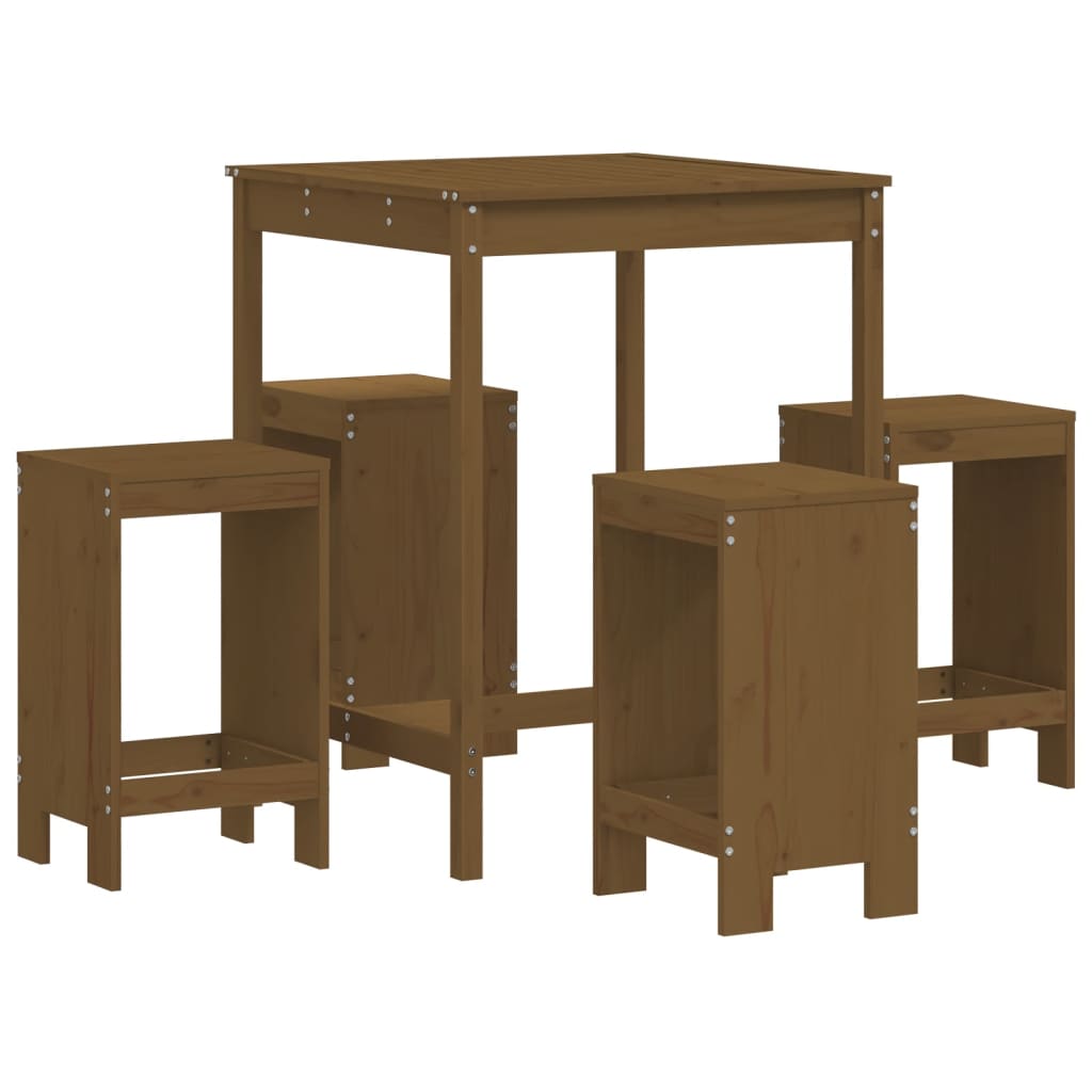 Set Mobilier Bar De Grădină, 5 Piese, Maro Miere Lemn Masiv Pin