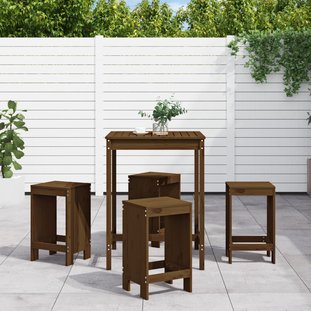 Set Mobilier Bar De Grădină, 5 Piese, Maro Miere Lemn Masiv Pin