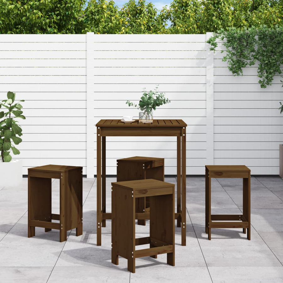 Set Mobilier Bar De Grădină, 5 Piese, Maro Miere Lemn Masiv Pin