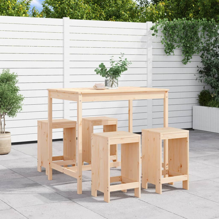 Set Mobilier Bar De Grădină, 5 Piese, Negru, Lemn Masiv De Pin