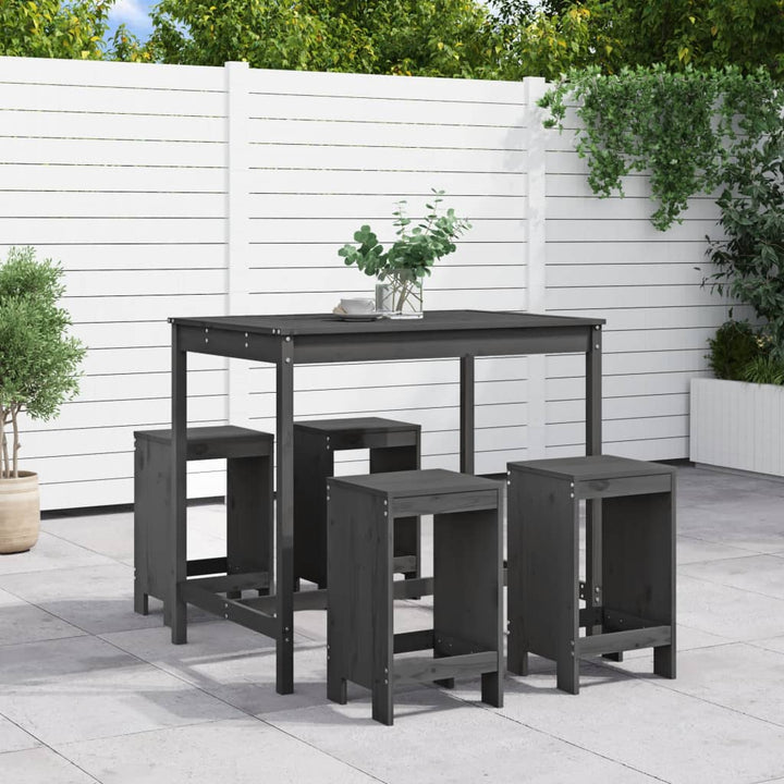 Set Mobilier Bar De Grădină, 5 Piese, Negru, Lemn Masiv De Pin