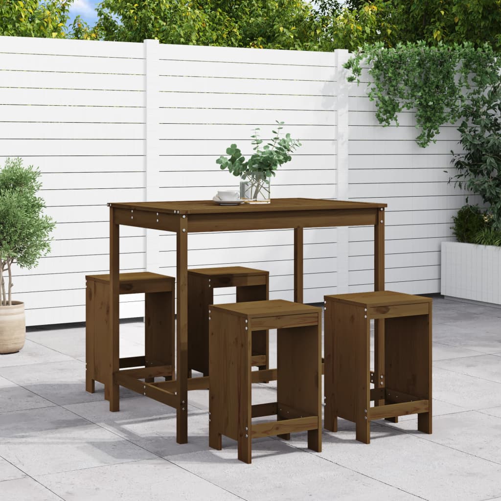 Set Mobilier Bar De Grădină, 5 Piese, Negru, Lemn Masiv De Pin