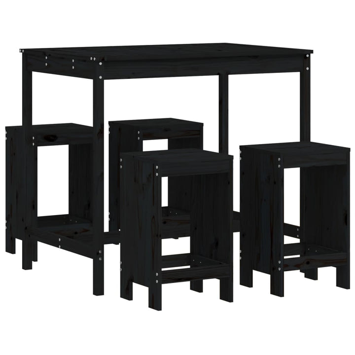 Set Mobilier Bar De Grădină, 5 Piese, Negru, Lemn Masiv De Pin