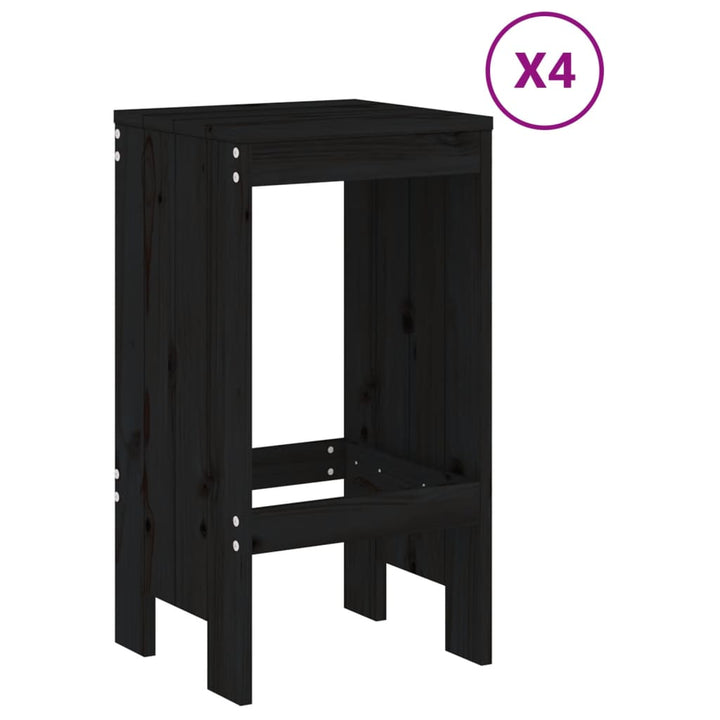 Set Mobilier Bar De Grădină, 5 Piese, Negru, Lemn Masiv De Pin