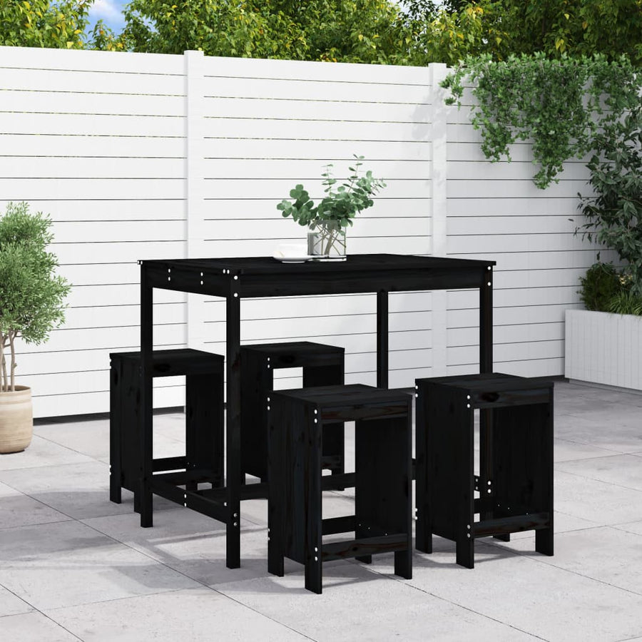 Set Mobilier Bar De Grădină, 5 Piese, Negru, Lemn Masiv De Pin