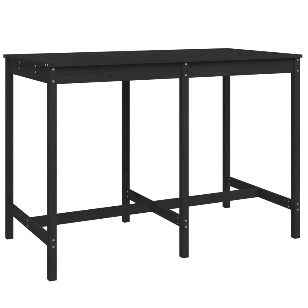 Set Bar De Grădină, 7 Piese, Negru, Lemn Masiv De Pin