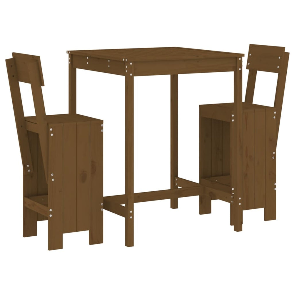 Set Mobilier De Bar, 3 Piese, Maro Miere, Lemn Masiv De Pin