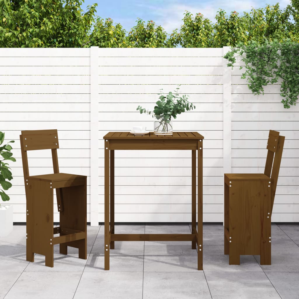 Set Mobilier De Bar, 3 Piese, Maro Miere, Lemn Masiv De Pin