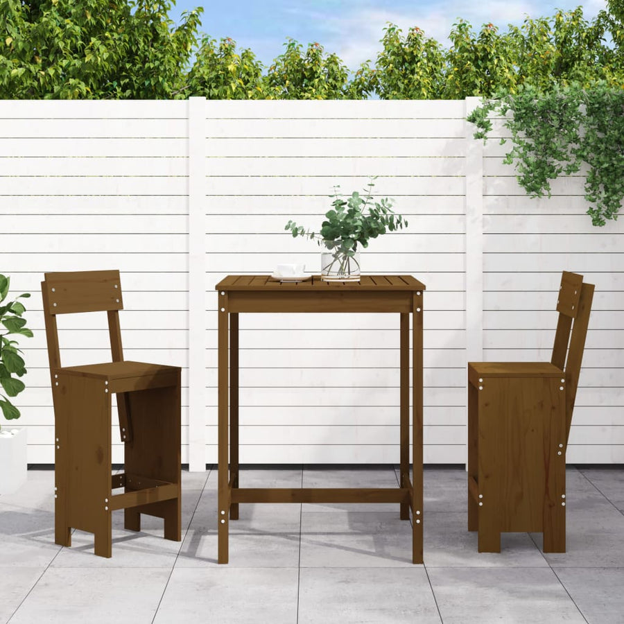 Set Mobilier De Bar, 3 Piese, Maro Miere, Lemn Masiv De Pin