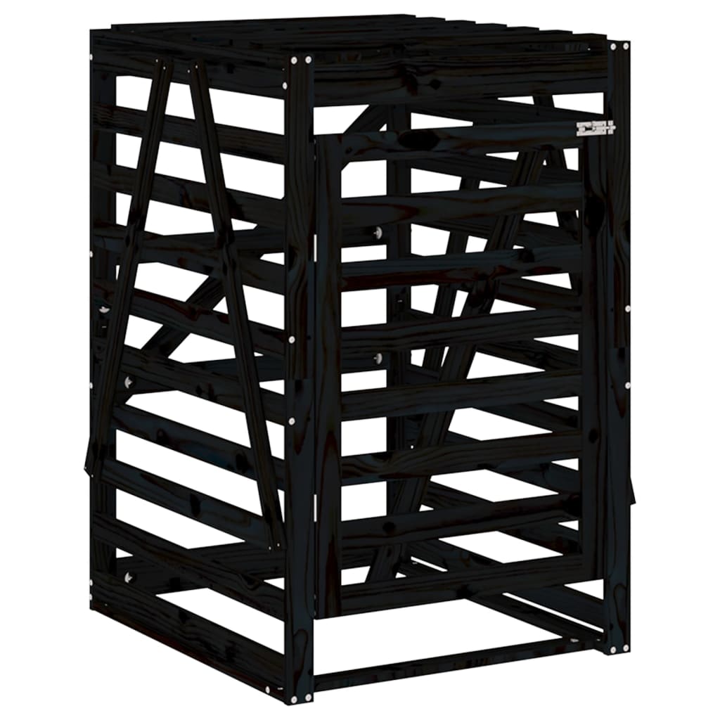 Depozitare Coș De Gunoi Negru 84X90X128,5 Cm Lemn Masiv De Pin