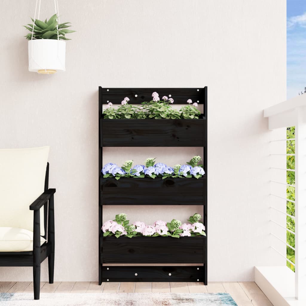 Jardinieră De Perete Cu 3 Niveluri Negru 60X18,5X110Cm Lemn Pin