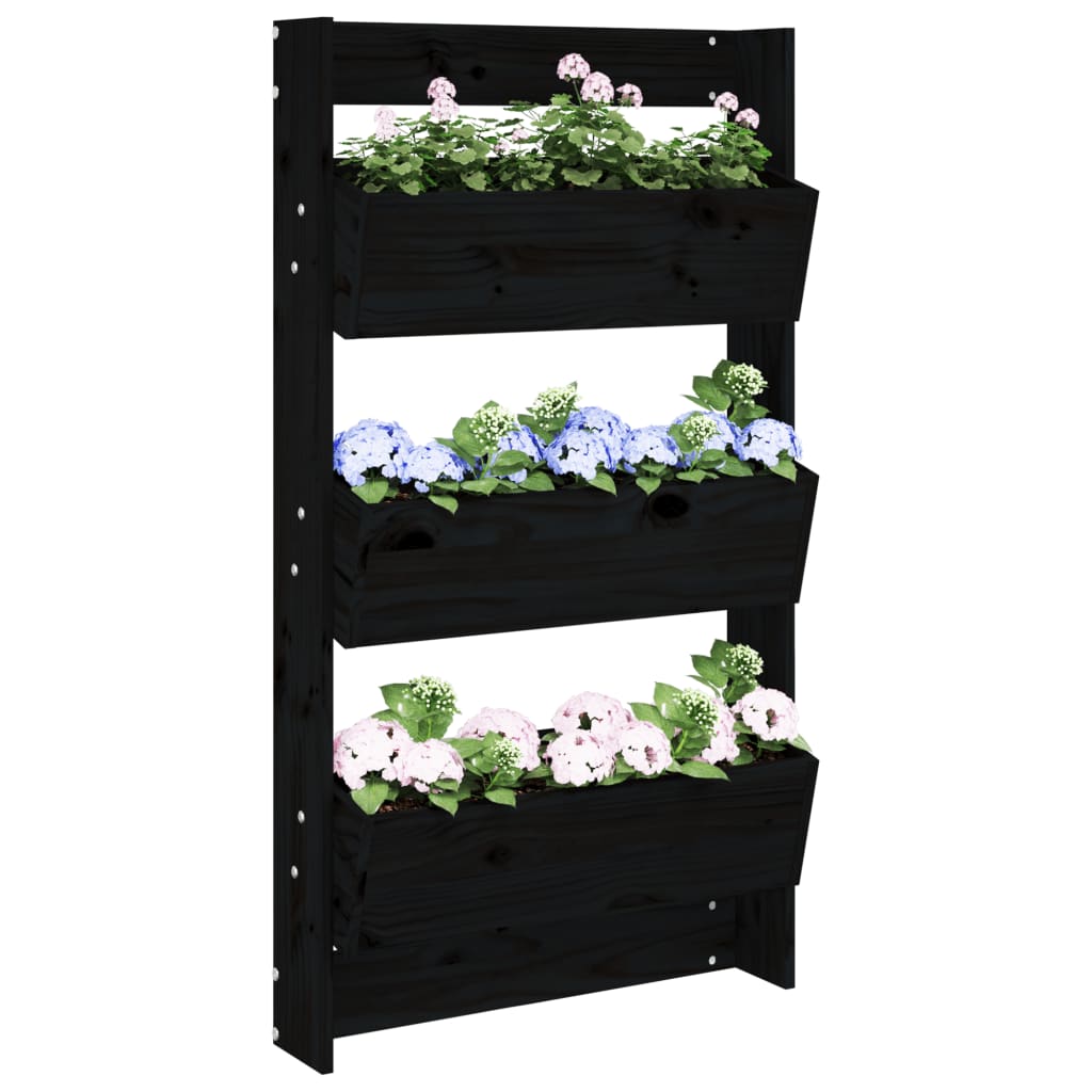 Jardinieră De Perete Cu 3 Niveluri Negru 60X18,5X110Cm Lemn Pin
