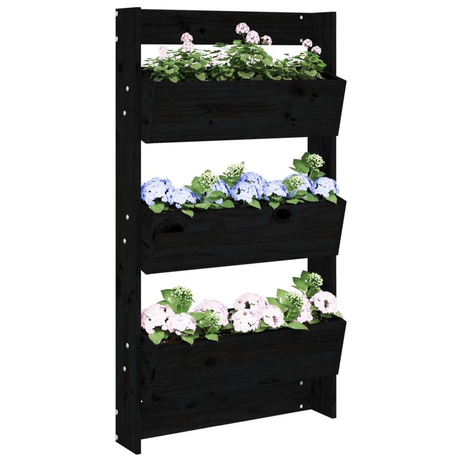 Jardinieră De Perete Cu 3 Niveluri Negru 60X18,5X110Cm Lemn Pin
