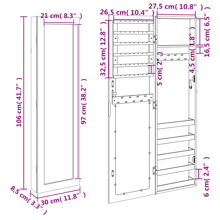 Dulap De Bijuterii Cu Oglindă De Perete, , 30X8,5X106 Cm