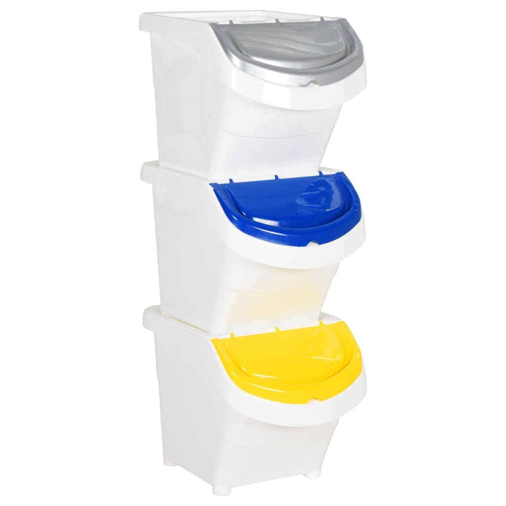 Coșuri De Gunoi Stivuibile Cu Capace, 3 Buc., , , Pp