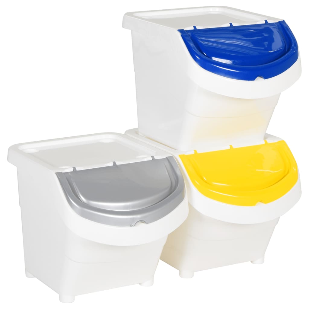 Coșuri De Gunoi Stivuibile Cu Capace, 3 Buc., , , Pp
