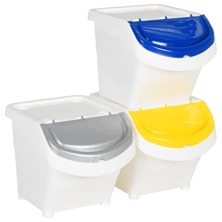 Coșuri De Gunoi Stivuibile Cu Capace, 3 Buc., , , Pp