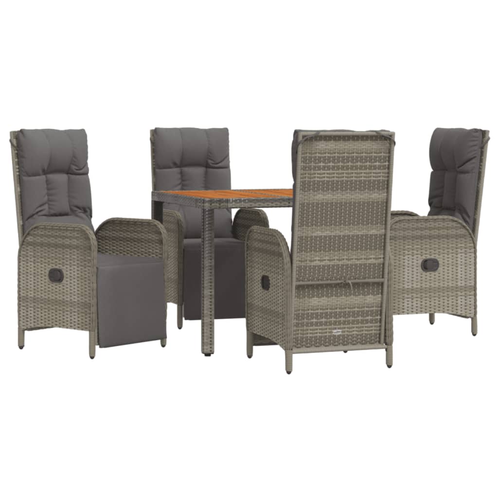 Set Mobilier De Grădină Cu Perne, 5 Piese, Gri, Poliratan
