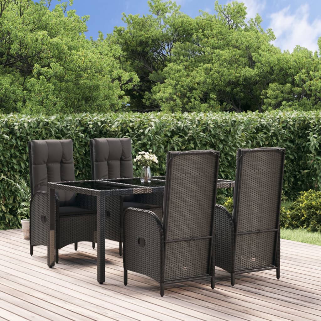 Set Mobilier De Grădină Cu Perne, 5 Piese, Negru, Poliratan