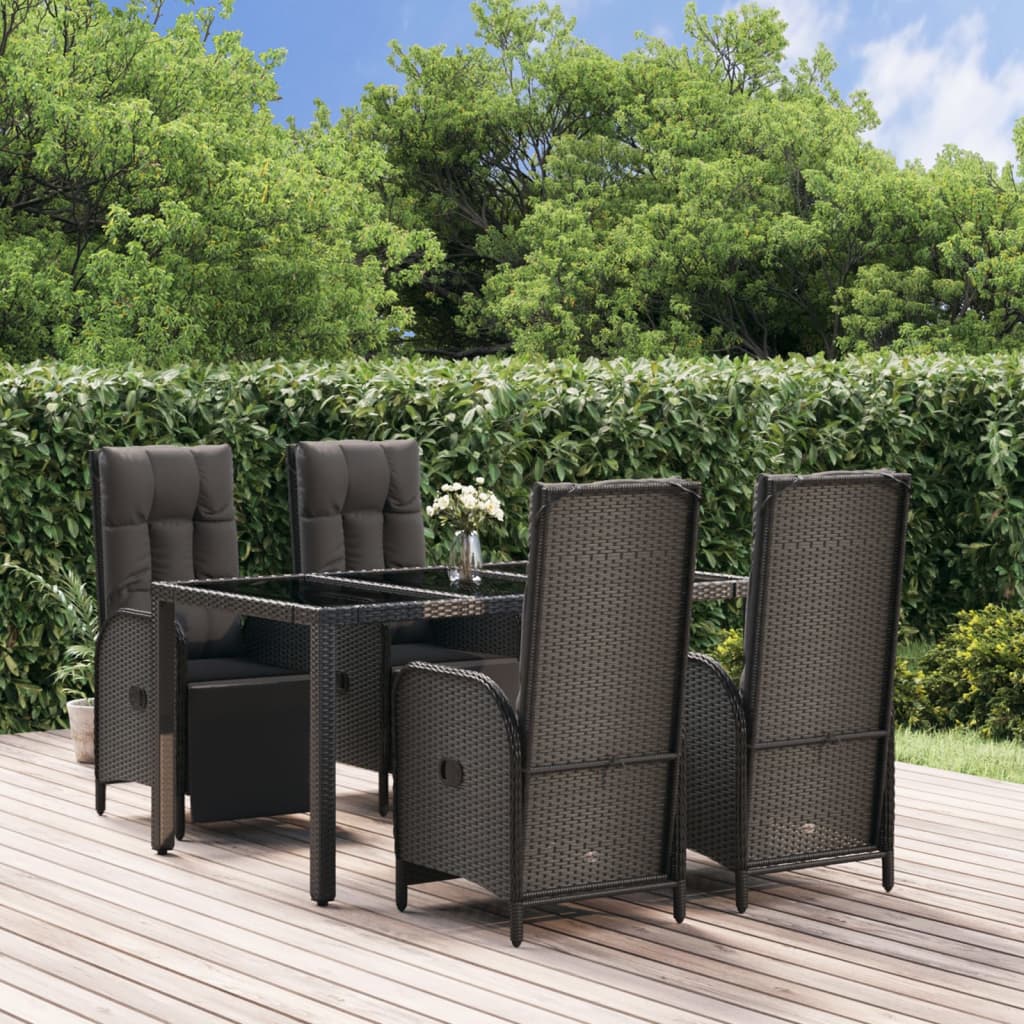 Set Mobilier De Grădină Cu Perne, 5 Piese, Negru, Poliratan