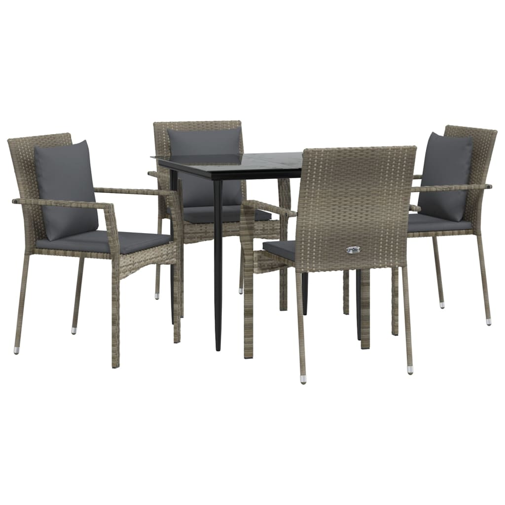 Set Mobilier Grădină Cu Perne, 5 Piese, Negru Și , Poliratan