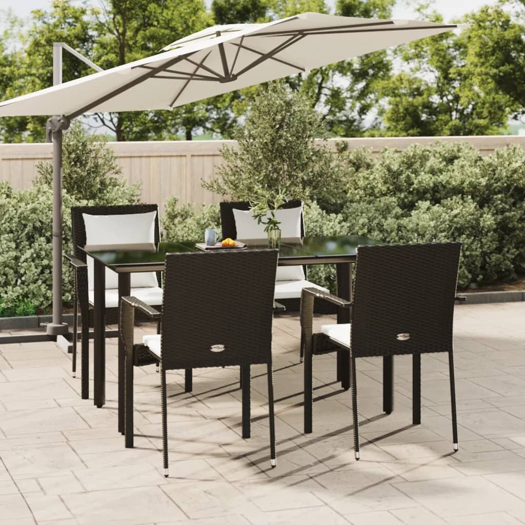 Set Mobilier Grădină Cu Perne, 5 Piese, Negru Și , Poliratan